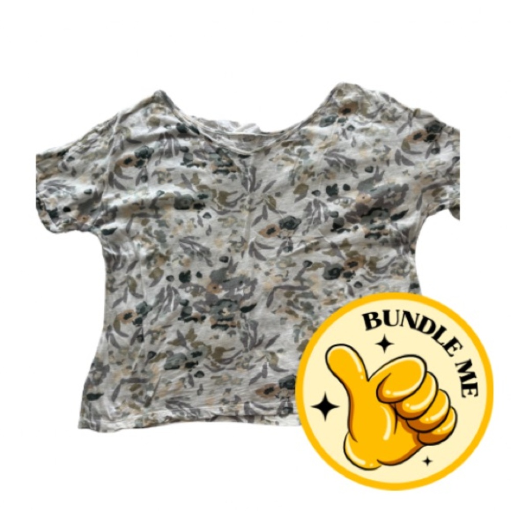 Floral Neutral Tee Short Sleeve Top Soft Casual L/XL Women’s - Picture 6 of 7